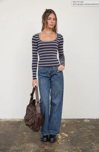 Blu Pepper Scoop Neck Striped Long Sleeve Top