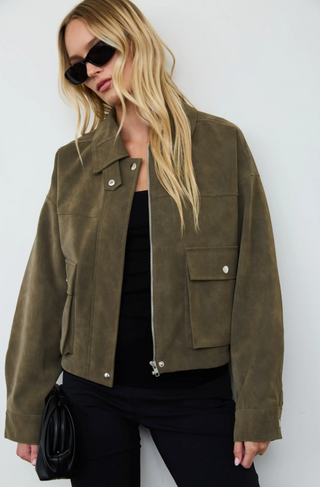Blu Pepper Suedette Bomber Jacket