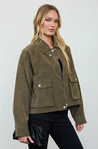 Blu Pepper Suedette Bomber Jacket