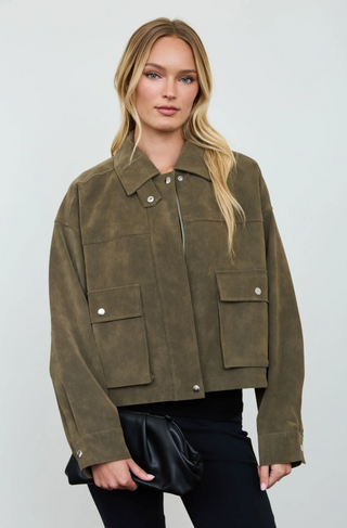 Blu Pepper Suedette Bomber Jacket