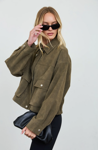 Blu Pepper Suedette Bomber Jacket