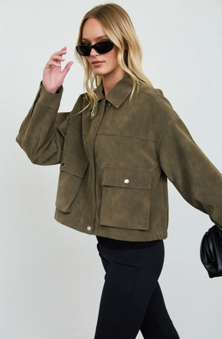 Blu Pepper Suedette Bomber Jacket