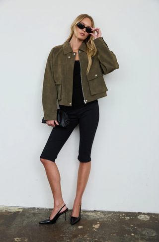 Blu Pepper Suedette Bomber Jacket