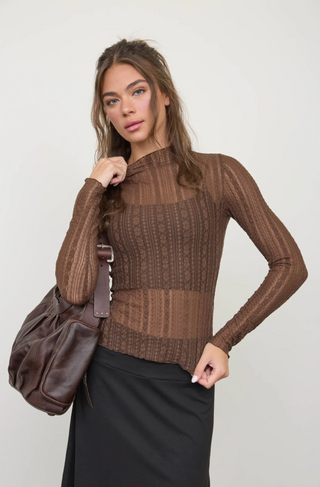Blu Pepper Lace Striped Sheer Top