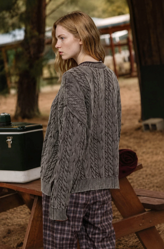 Blu Pepper Washed Cable Knit Cardi