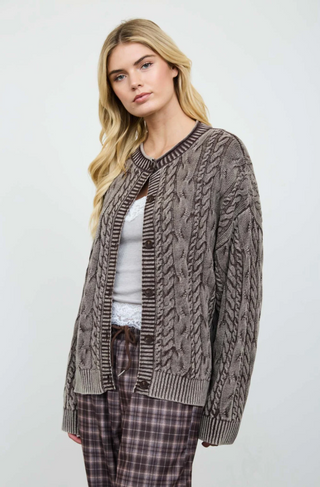 Blu Pepper Washed Cable Knit Cardi