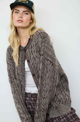 Blu Pepper Washed Cable Knit Cardi