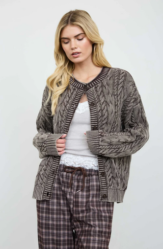 Blu Pepper Washed Cable Knit Cardi