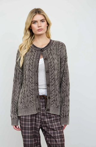 Blu Pepper Washed Cable Knit Cardi