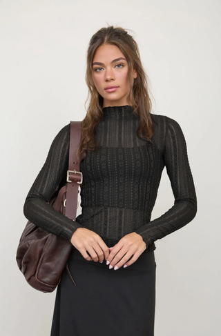 Blu Pepper Lace Striped Sheer Top