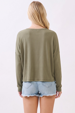 Final Touch Ribbed Drop Sleeve Cardigan