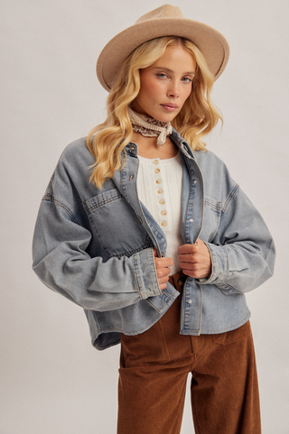 Hem & Thread Cropped Denim Shacket