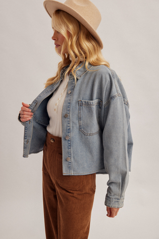 Hem & Thread Cropped Denim Shacket