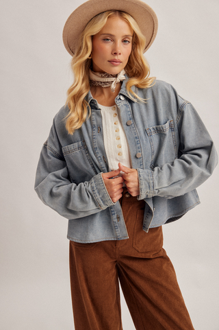 Hem & Thread Cropped Denim Shacket