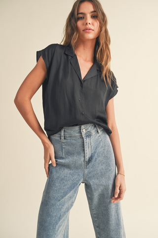 Miou Muse Silky Cap Sleeve Button Up