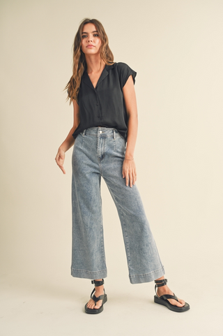 Miou Muse Silky Cap Sleeve Button Up