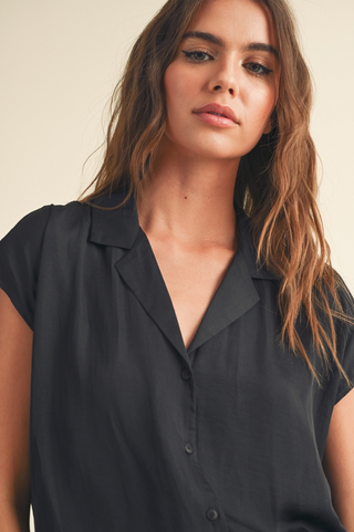 Miou Muse Silky Cap Sleeve Button Up