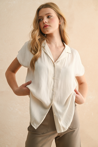 Miou Muse Silky Cap Sleeve Button Up