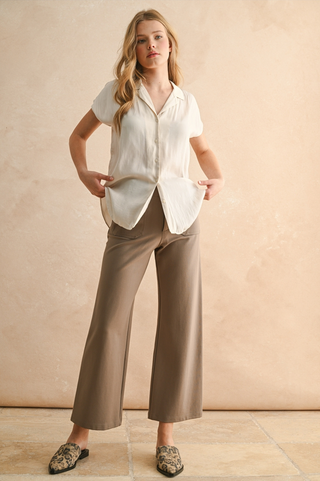 Miou Muse Silky Cap Sleeve Button Up