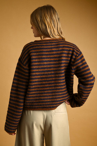 Miou Muse Rolled Hem Striped Cardigan