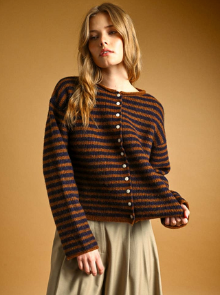 Miou Muse Rolled Hem Striped Cardigan