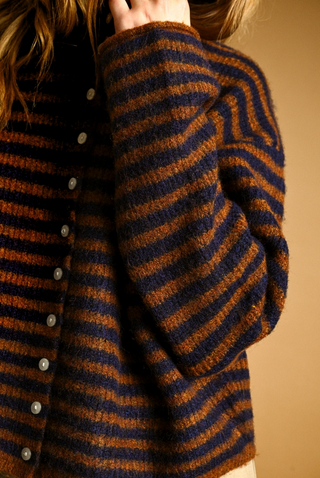 Miou Muse Rolled Hem Striped Cardigan