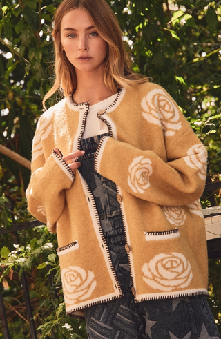 Oddi Contrast Trim Rose Cardigan