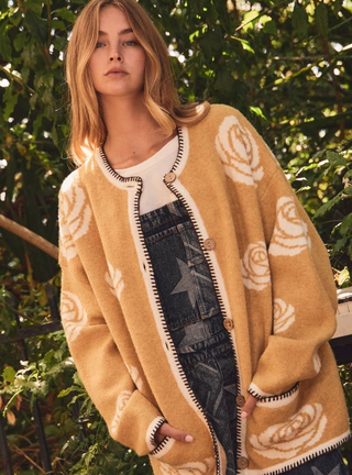 Oddi Contrast Trim Rose Cardigan