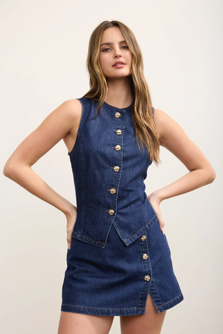 Blu Pepper Gold Button Denim Vest