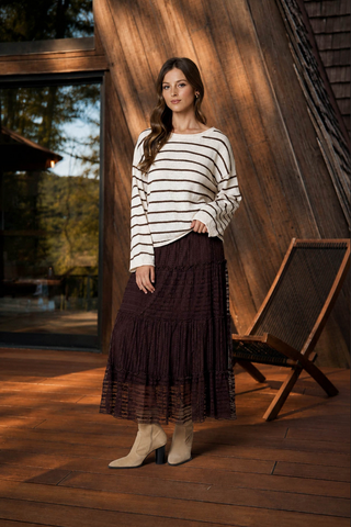 Blu Pepper Rolled Hem Stripe Sweater