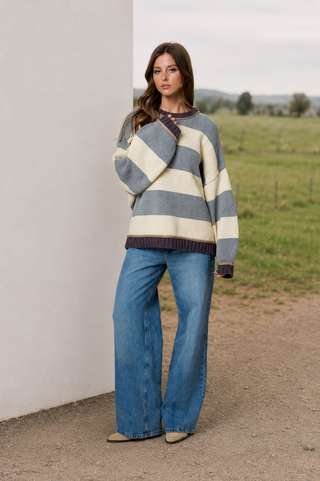 Blu Pepper Oversized Bold Stripe Sweater