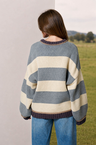 Blu Pepper Oversized Bold Stripe Sweater