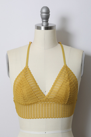 Leto Accessories Ribbed Lace Boho Racerback Bralette