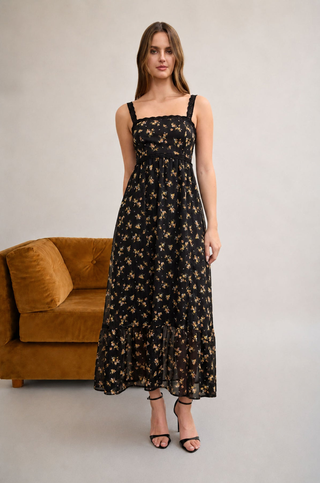 Blu Pepper Floral Lace Trim Midi Dress