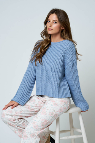 Blu Pepper Rolled Hem Pullover Sweater