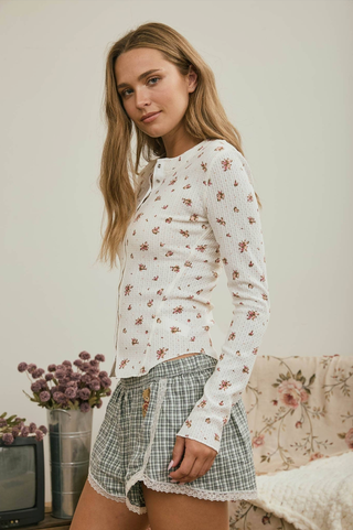 Blu Pepper Floral Waffle Knit Top
