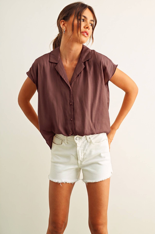 Miou Muse Silky Cap Sleeve Button Up