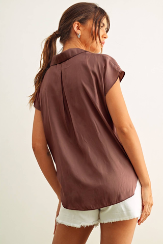 Miou Muse Silky Cap Sleeve Button Up