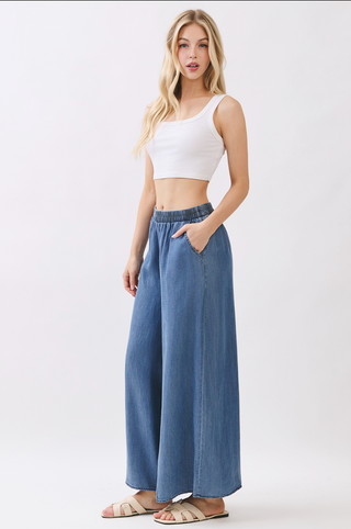 Final Touch Wide Leg Chambray Pants