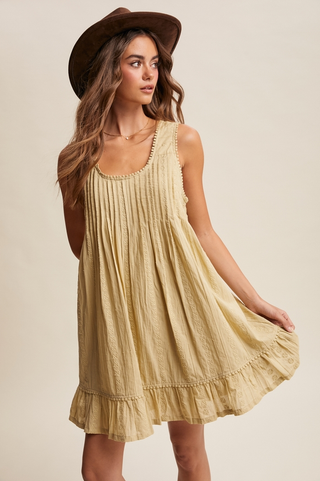 Listicle Embroidered Pleated Mini Dress