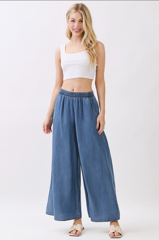 Final Touch Wide Leg Chambray Pants