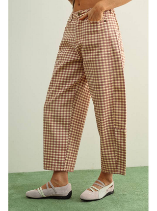 Miou Muse Mini Checker Barrel Pants