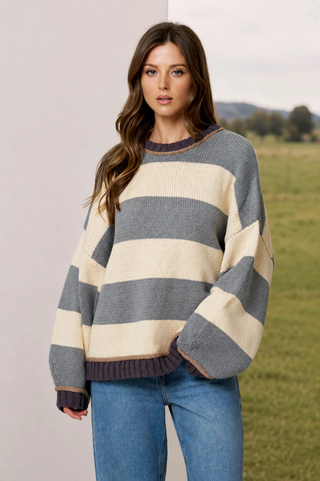 Blu Pepper Oversized Bold Stripe Sweater