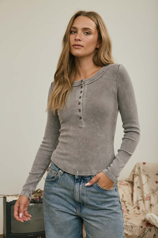 Blu Pepper Ribbed & Washed Henley
