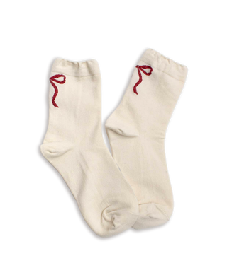 Tiepology Holiday Ribbon Bow Socks Cream One Size