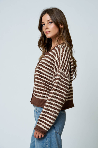 Blu Pepper Crochet Stripe Cardigan