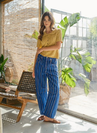 Aaron & Amber Mixed Stripe Barrel Jeans