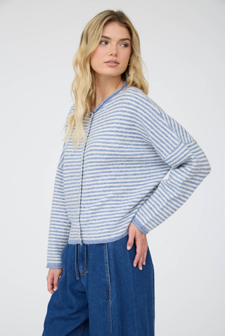 Blu Pepper Striped Drop Shoulder Cardigan
