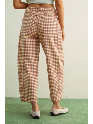 Miou Muse Mini Checker Barrel Pants