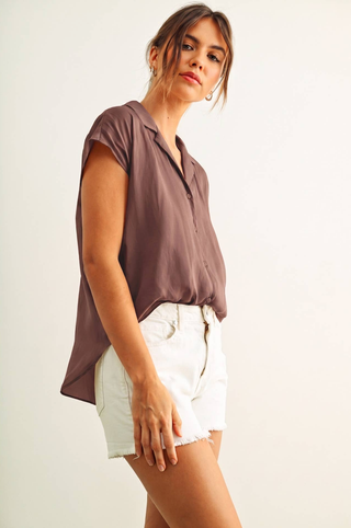 Miou Muse Silky Cap Sleeve Button Up